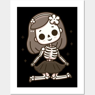 Cute Girl Skeleton in a Doll Pose | Cute and Spooky Halloween Gift Ideas Posters and Art